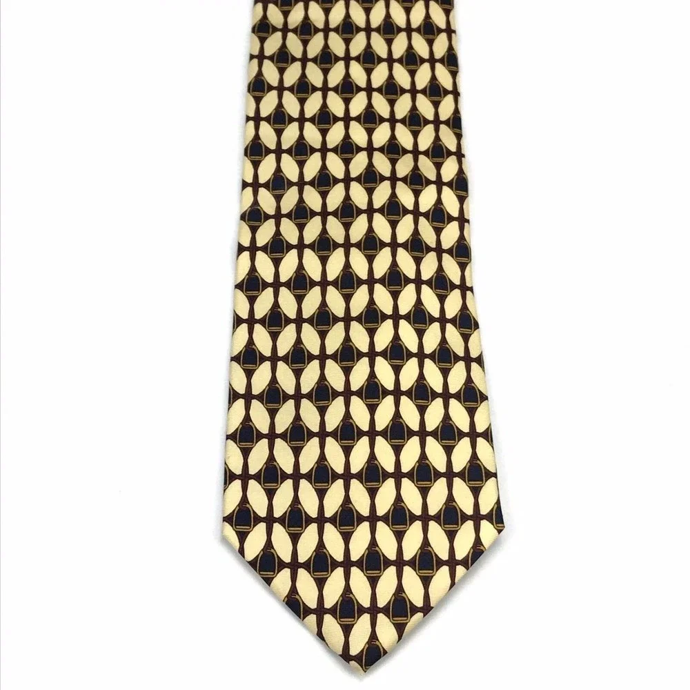Read Desc. PAOLO GUCCI Designer Luxury Elegant Beige Red Navy Silk Necktie ITALY